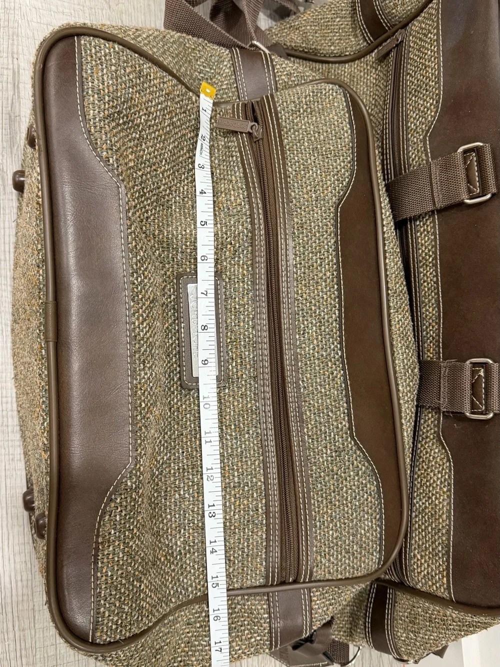 Jordache Brown Tweed Duffel Bag with Dark Brown Trim